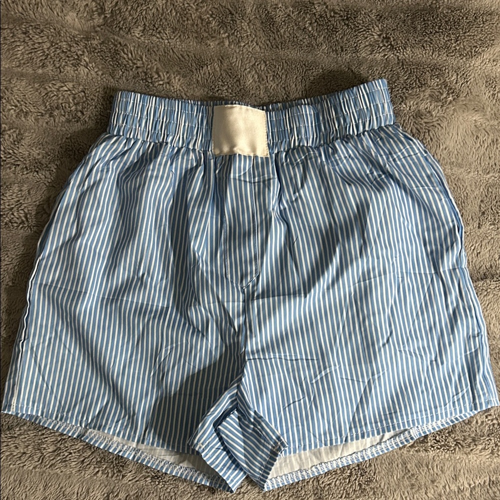 Y2K Light Blue and White Striped Boxer Shorts